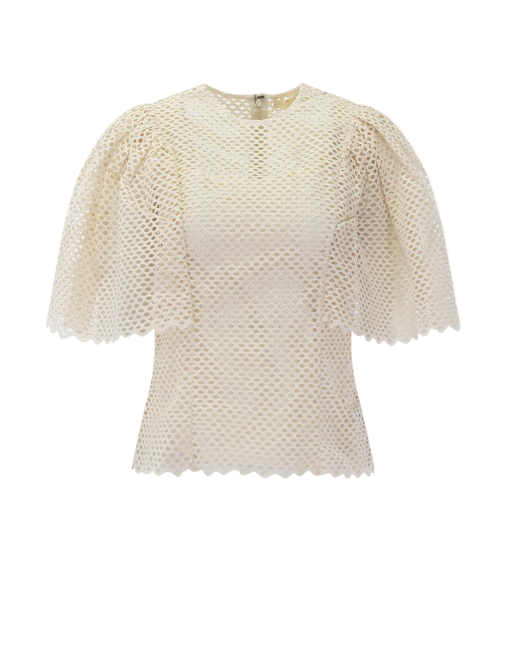 front view of hera eyelet top in cowrie