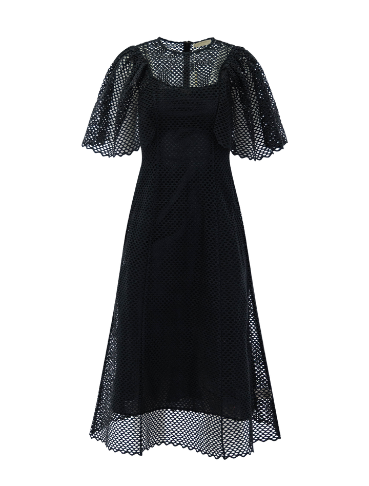 Front view of Ulla Johnson's gracelle eyelet dress in noir.