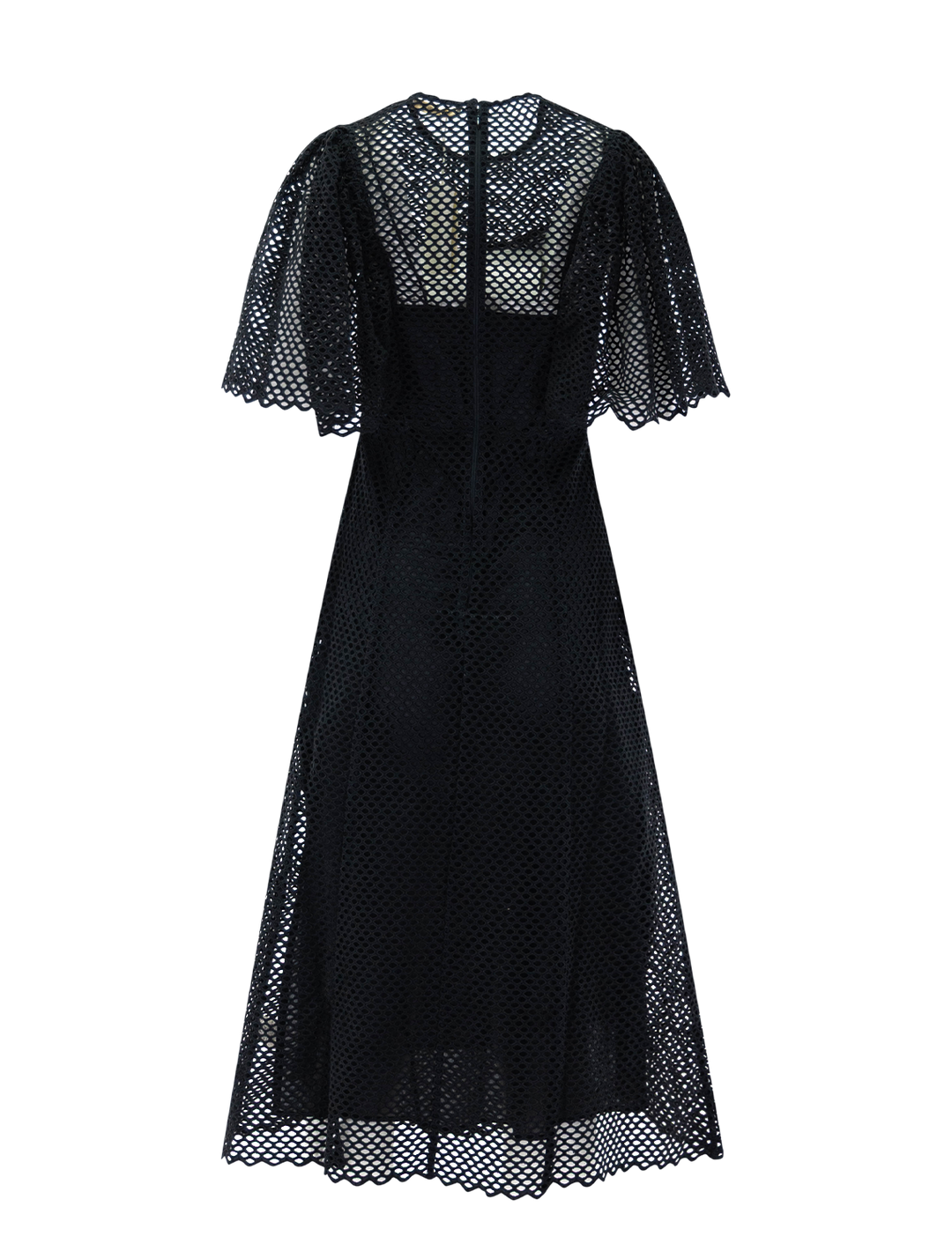 Back view of Ulla Johnson's gracelle eyelet dress in noir.