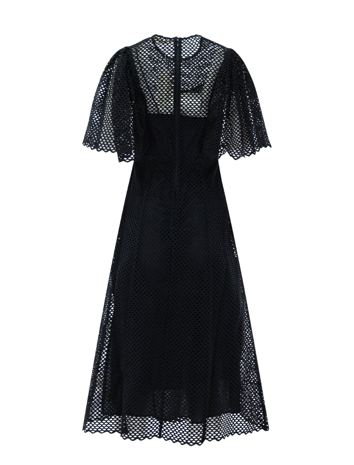 Back view of Ulla Johnson's gracelle eyelet dress in noir.