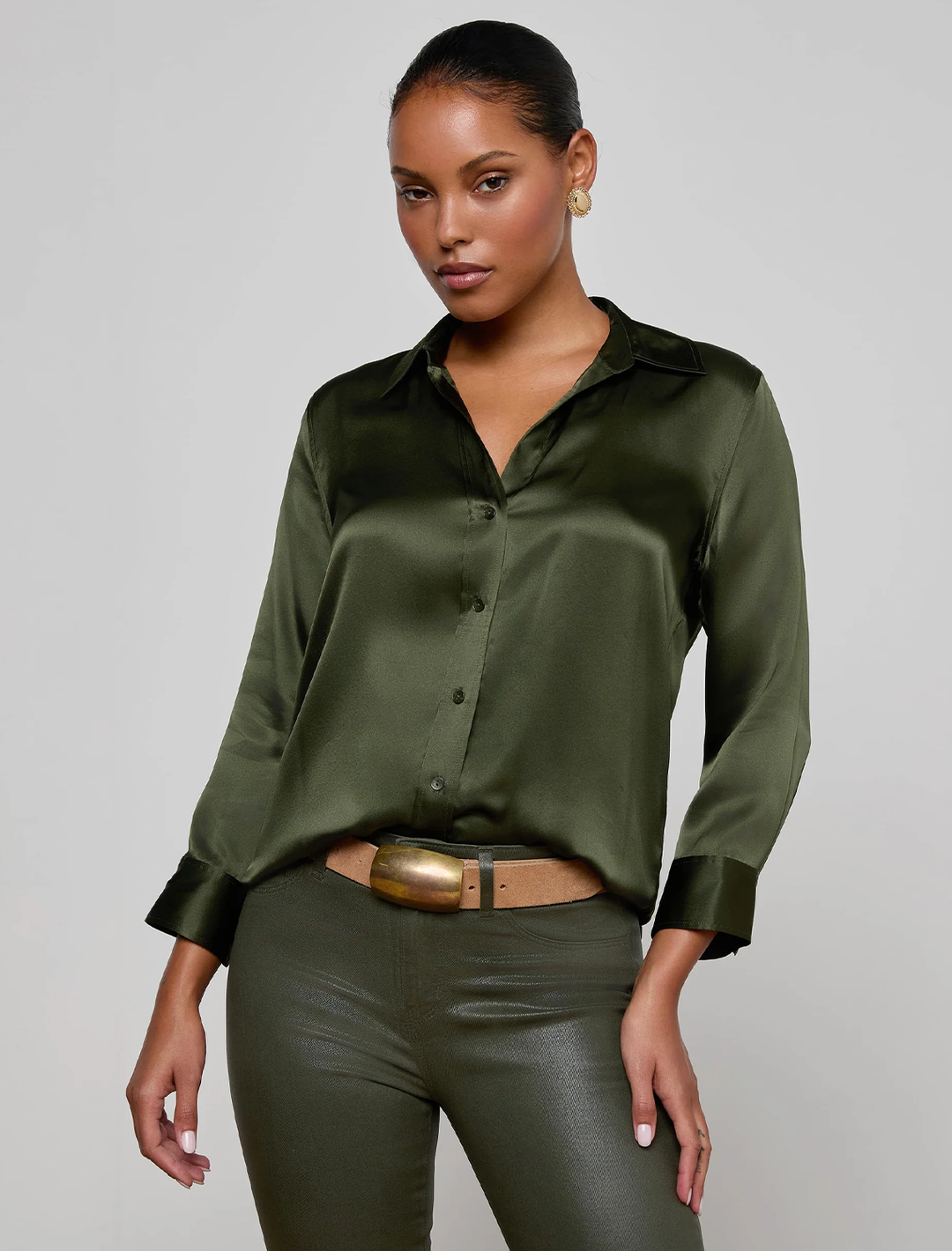 dani 3/4 sleeve blouse in deep olive