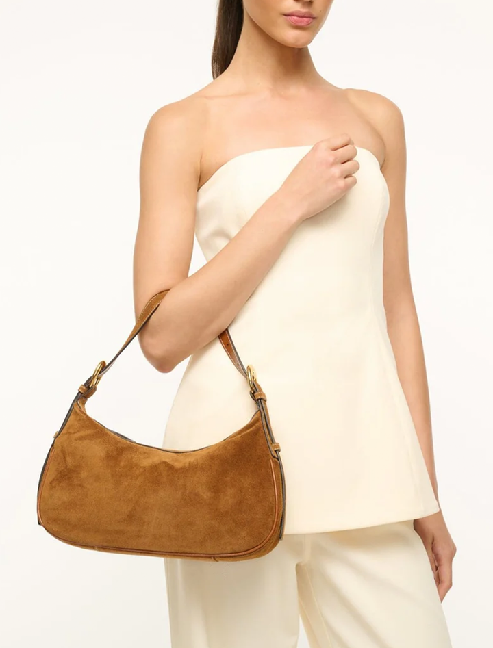 pine shoulder bag in tan suede