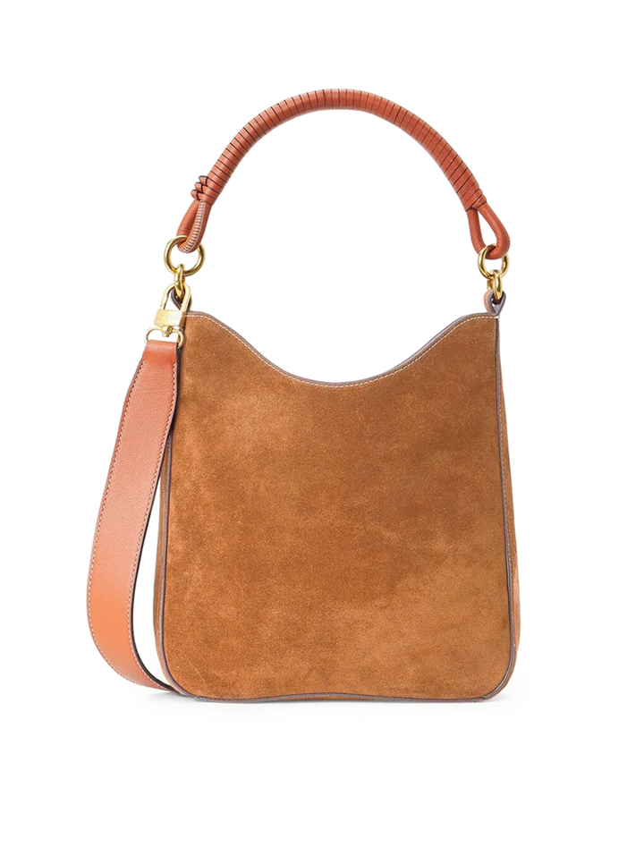 mel shoulder bag in tan suede