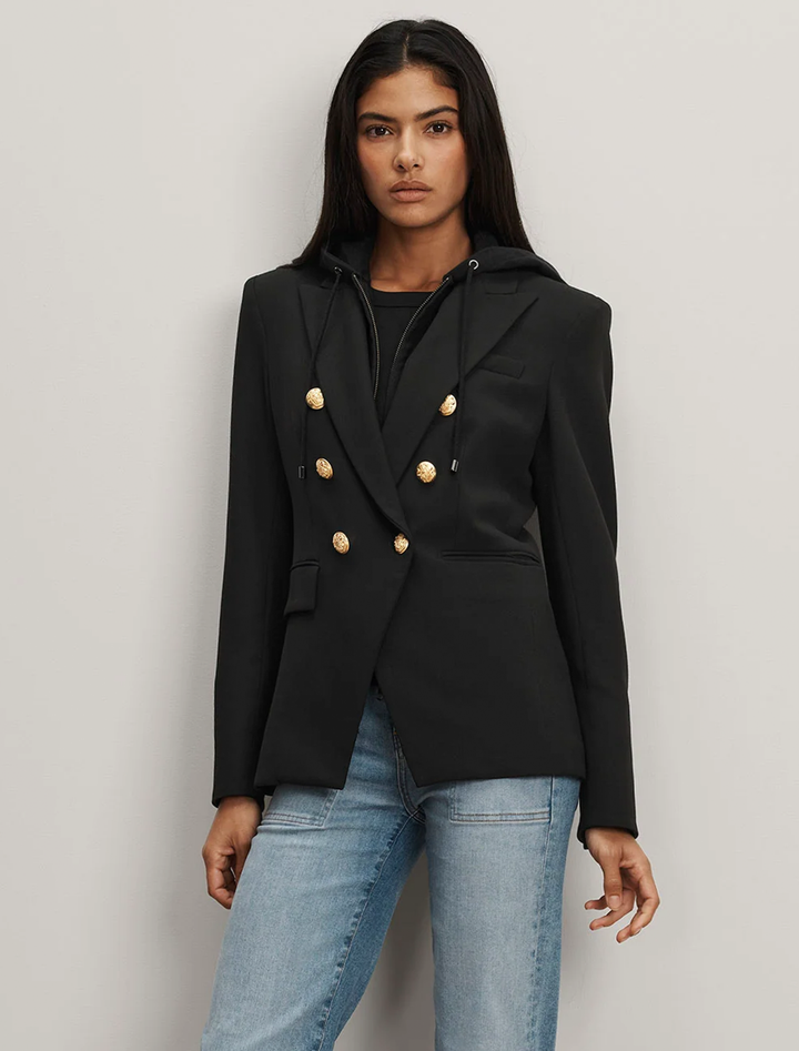 miller dickey jacket in black with gold buttons