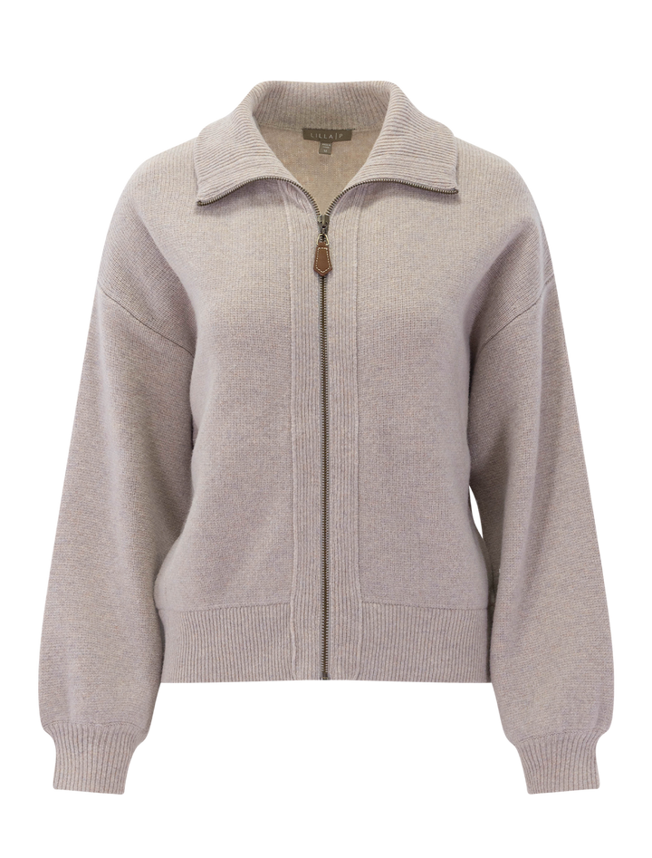 felted knit zip polo cardigan in quartz