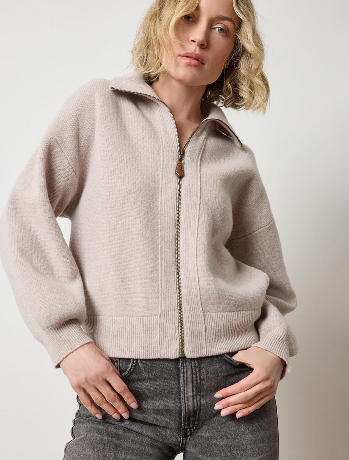 felted knit zip polo cardigan in quartz