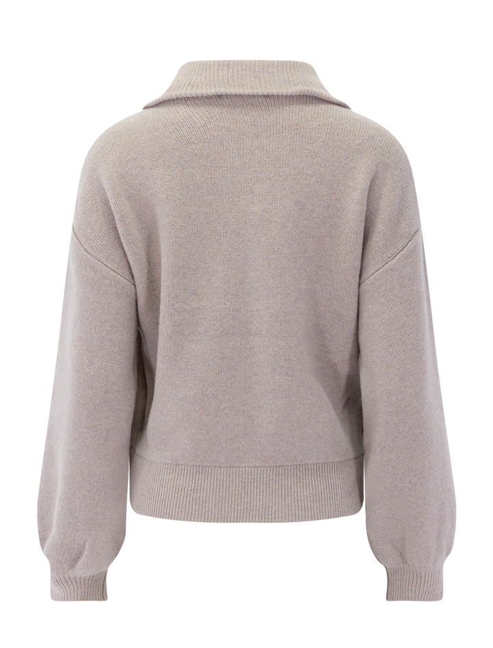 felted knit zip polo cardigan in quartz