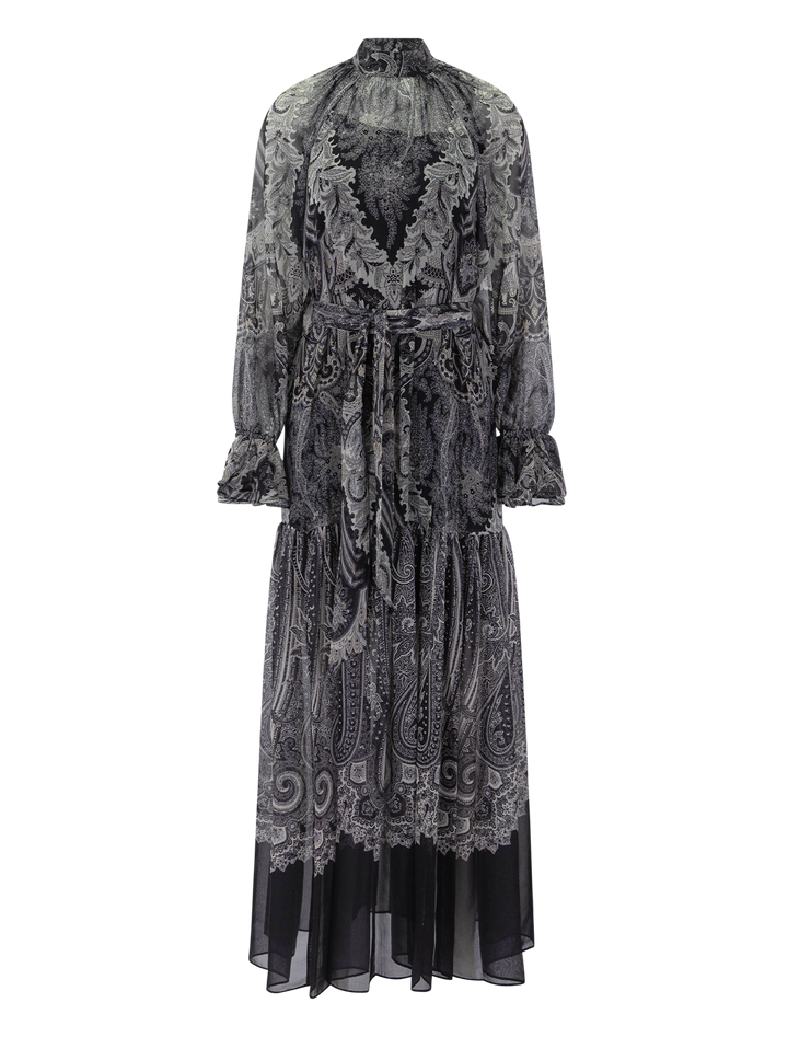 connell dress in black multi print