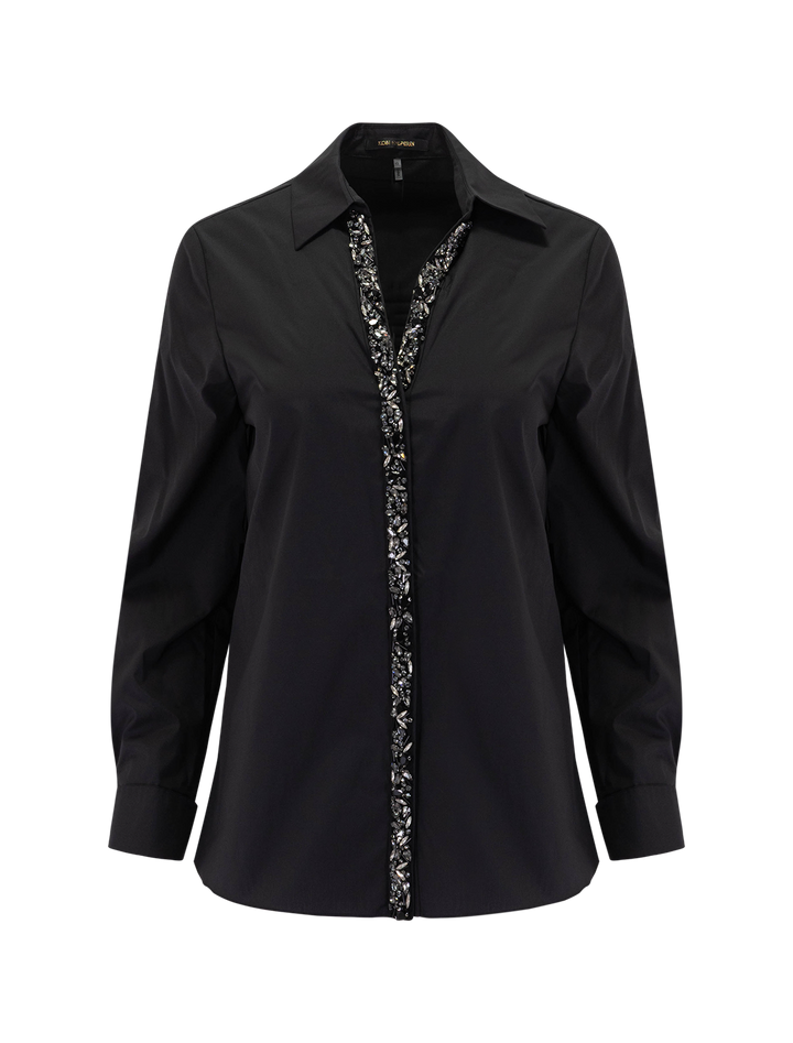 merit embellished poplin blouse in black
