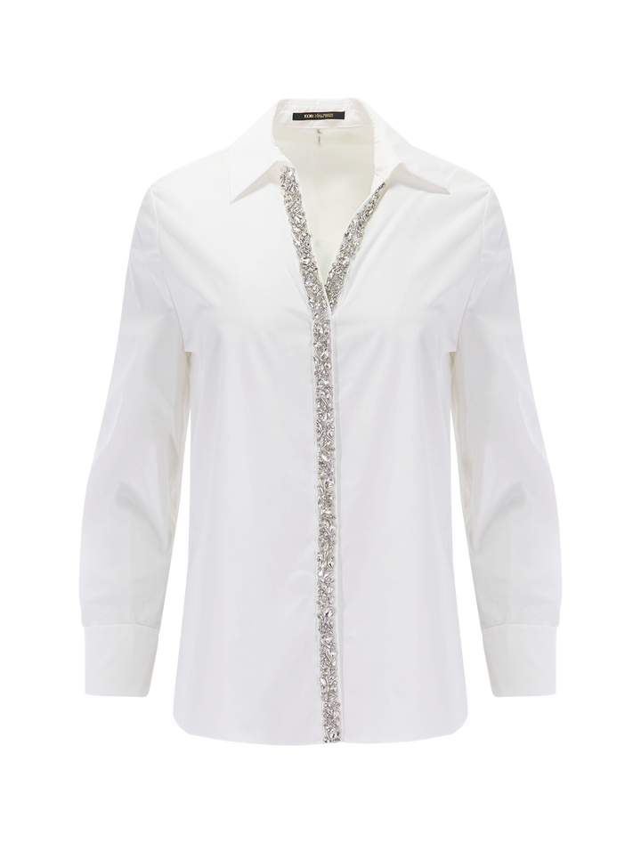 merit embellished poplin blouse in white