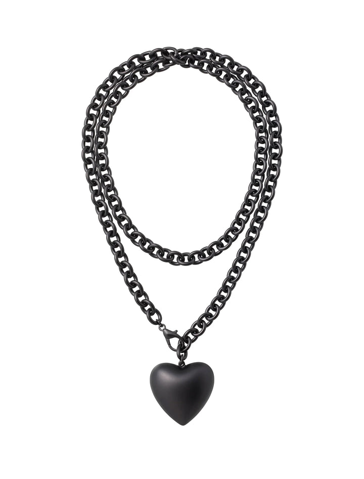 the puffy heart necklace in black