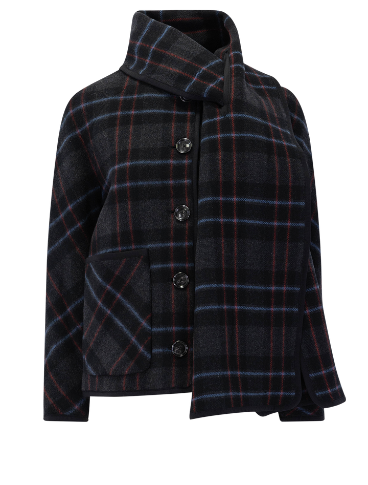 martine dickey scarf coat in black plaid