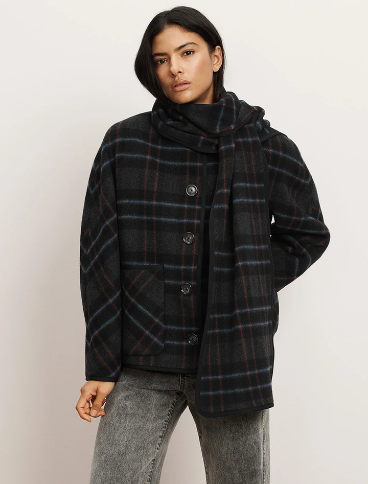martine dickey scarf coat in black plaid