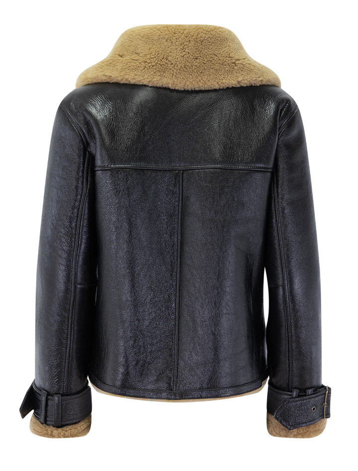 danika shearling jacket in shiny black