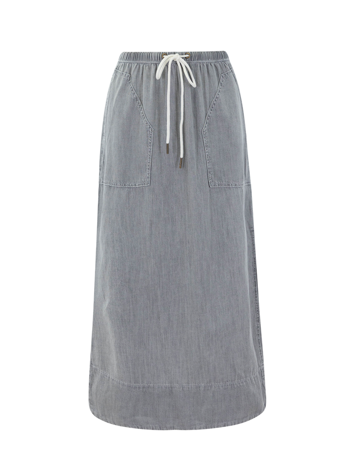 denim drawcord skirt in grey wash
