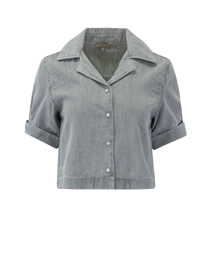 denim cuffed shirt in grey wash