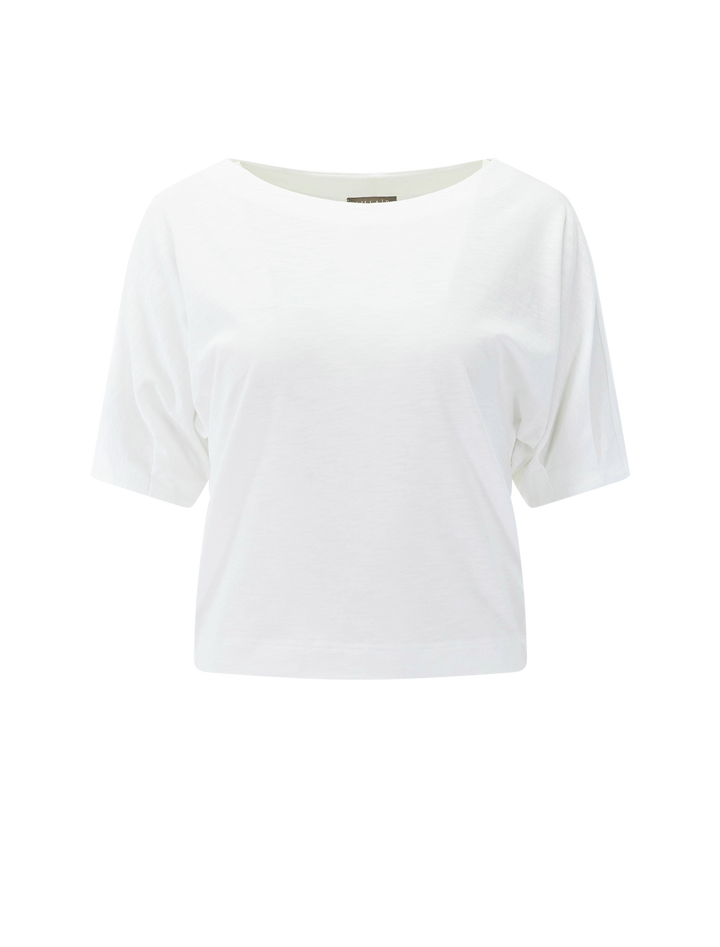 darted sleeve dolman wedge top in white