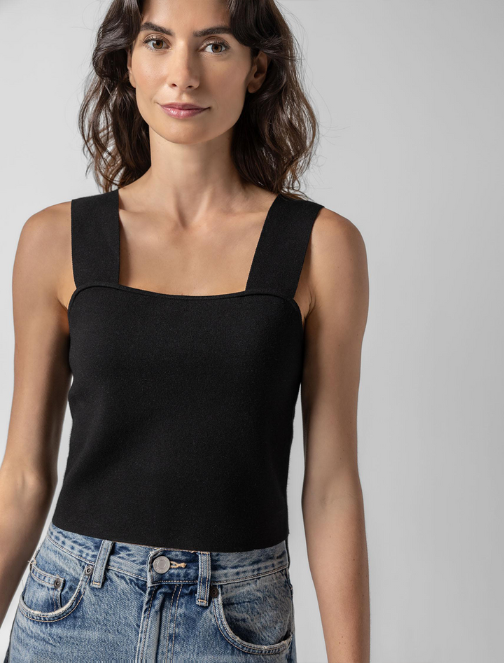 wide strap knit tank in black