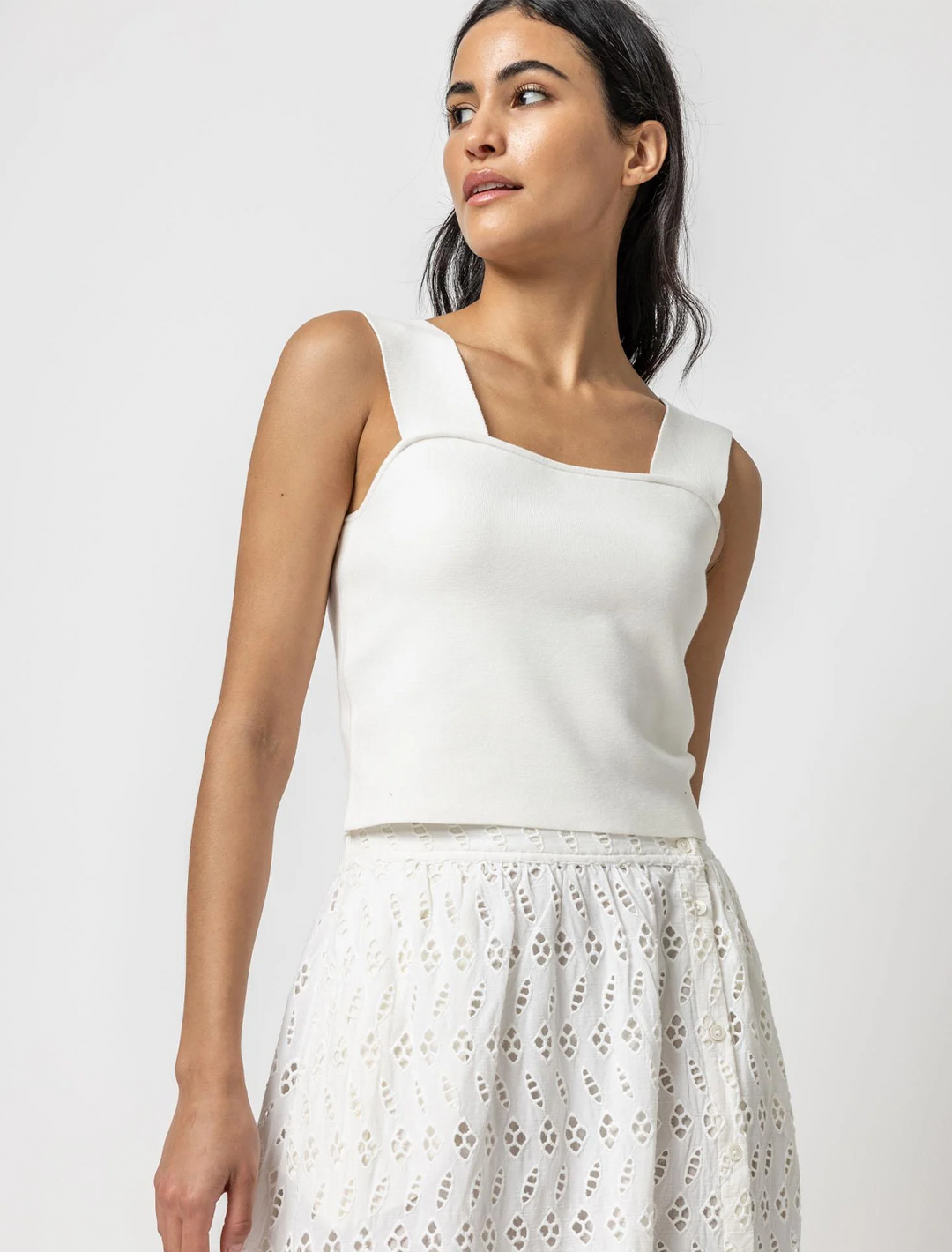 wide strap knit tank in white