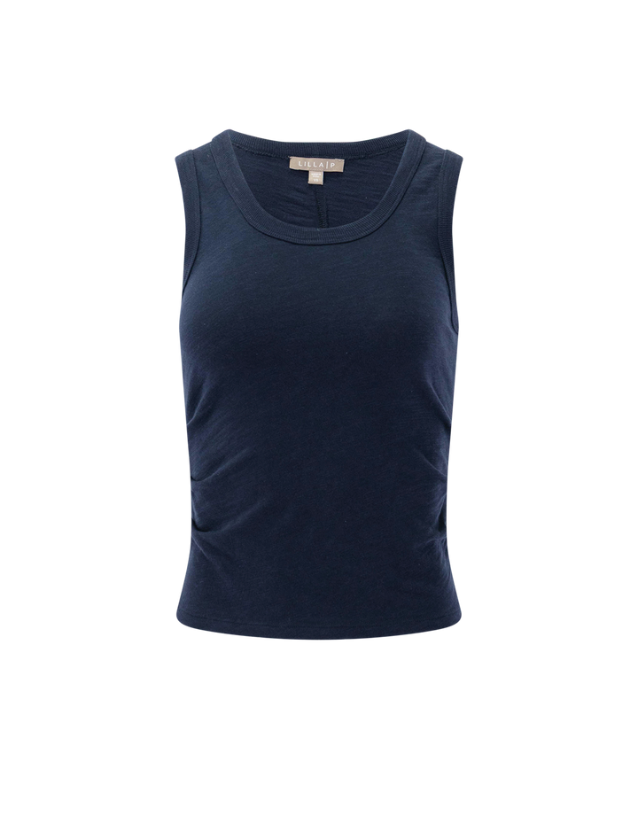 vintage side pleat tank in navy