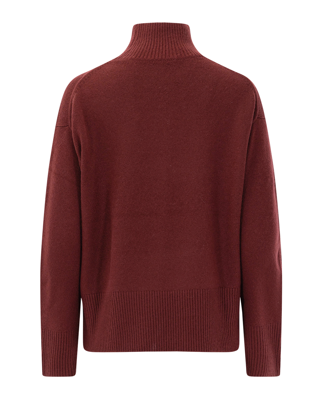 wool-cashmere side slit turtleneck sweater in bordeaux