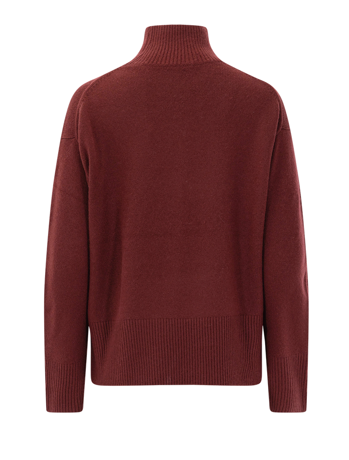 wool-cashmere side slit turtleneck sweater in bordeaux