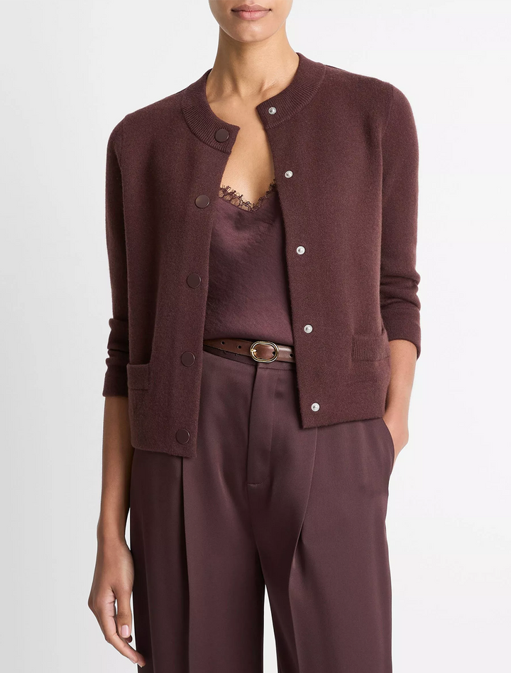 shrunken snap cardigan in fig