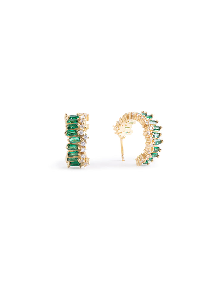 emerald baguette and cz mini hoops