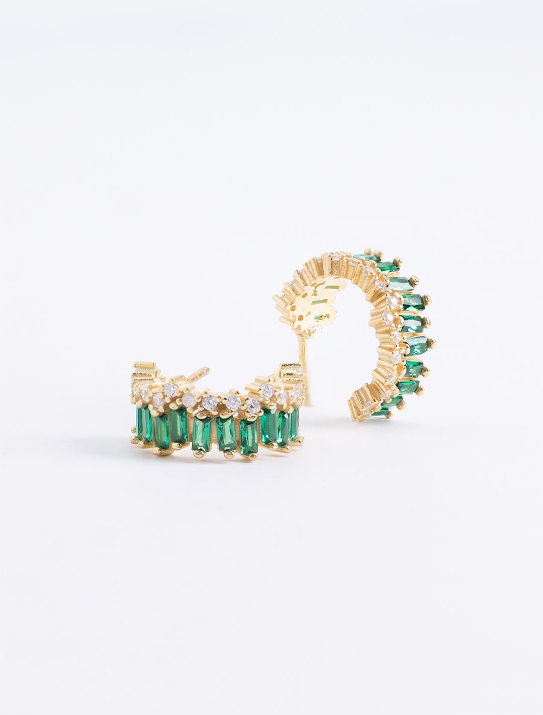 emerald baguette and cz mini hoops