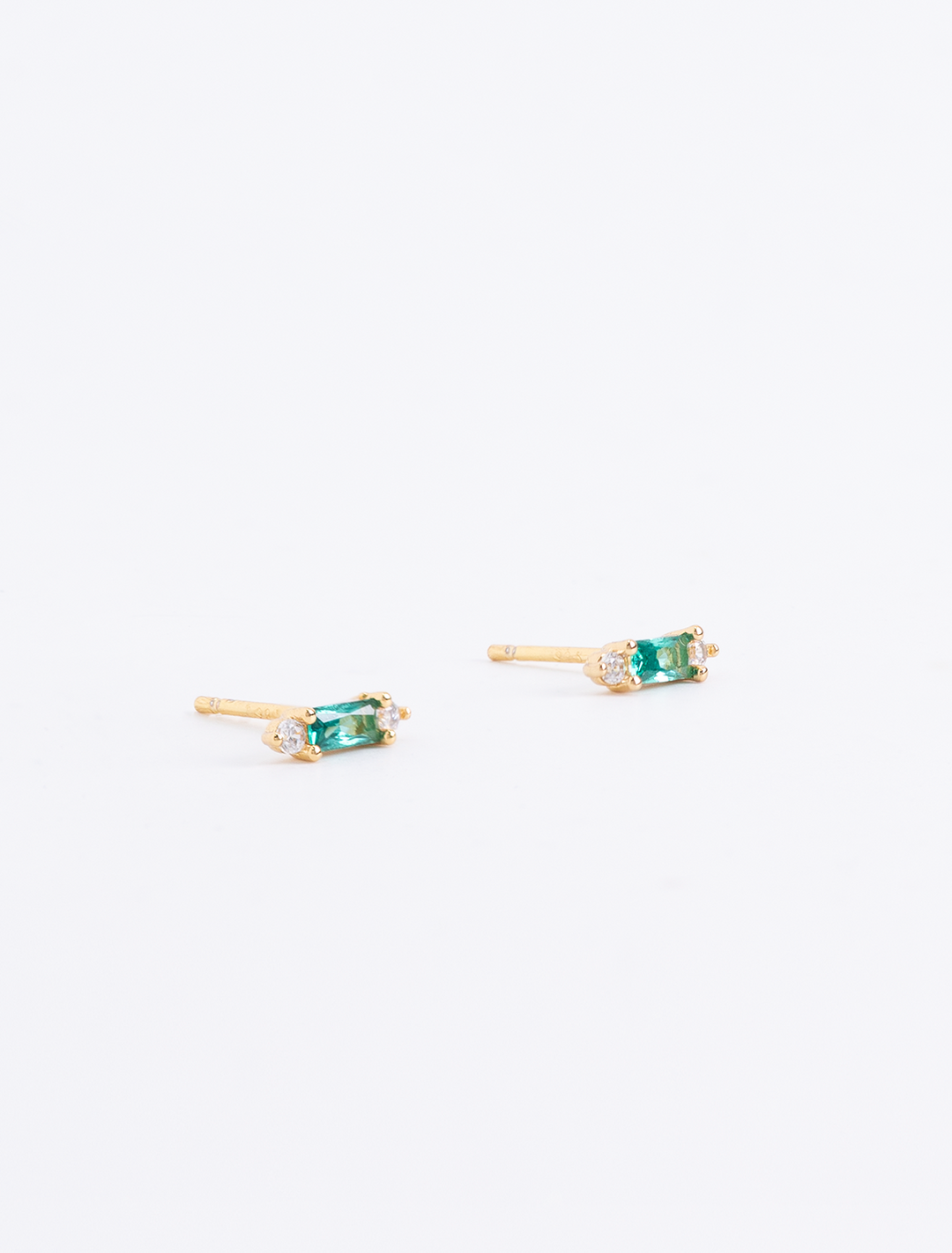 tiny stick emerald baguette with cz studs