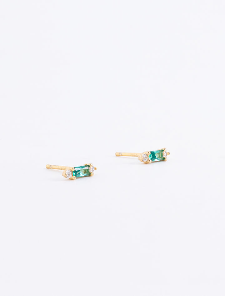 tiny stick emerald baguette with cz studs