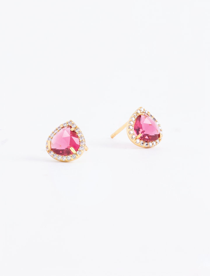bezel set glass pear studs