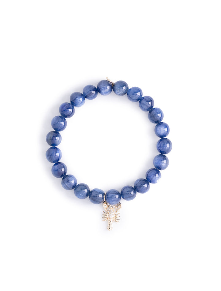 gold and diamond lobster on kyanite beaded bracelet