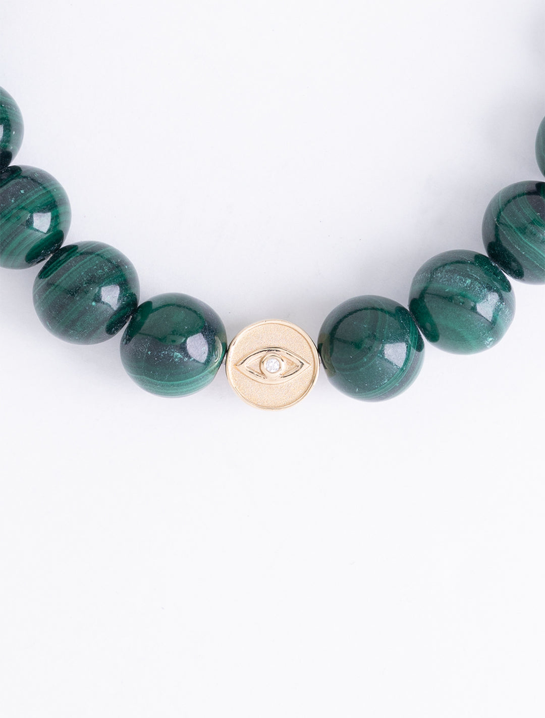 diamond and gold luck and protection bead on malachite beaded bracelet