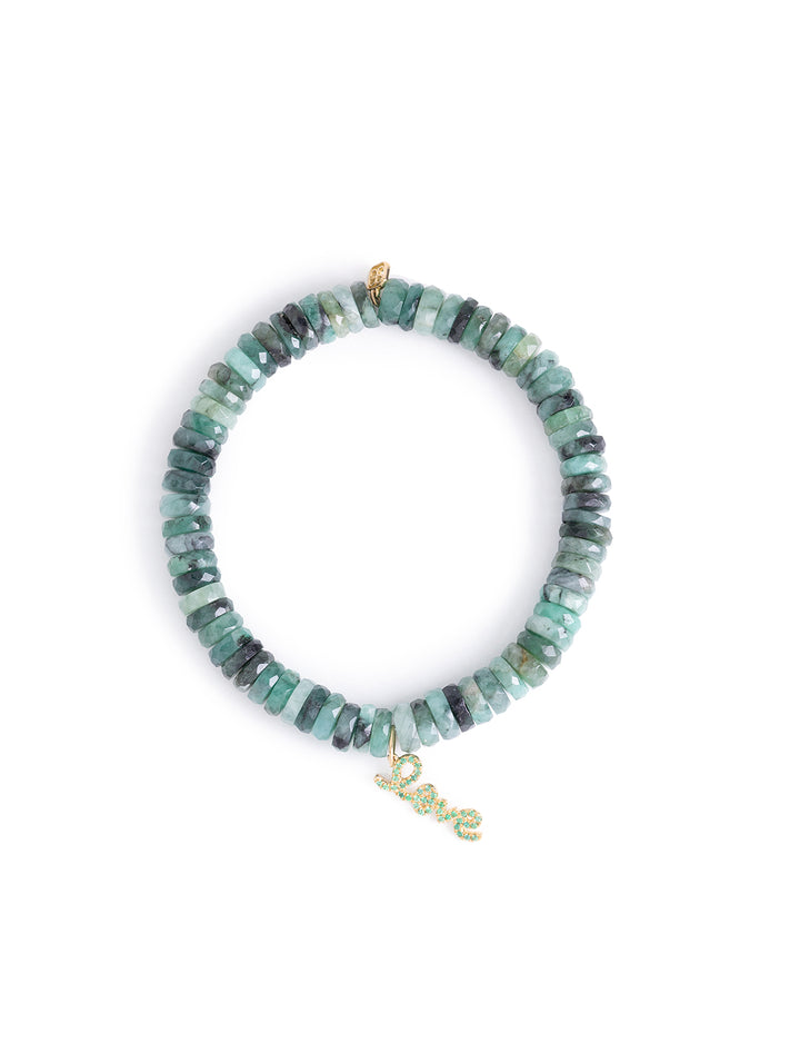 gold and emerald love script beaded bracelet