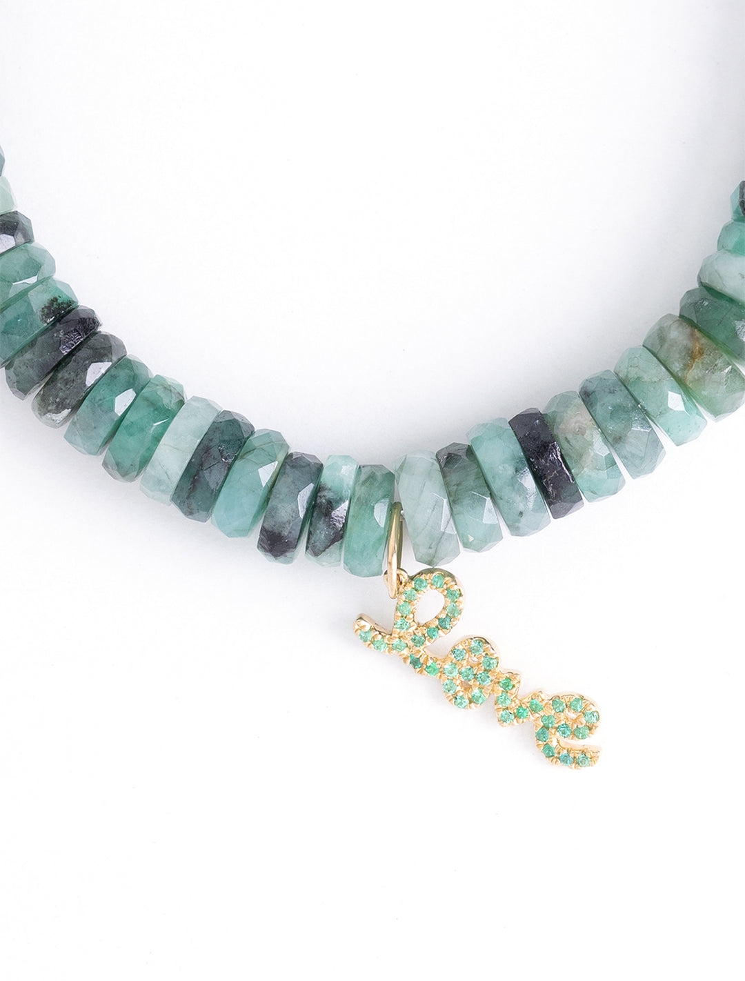 gold and emerald love script beaded bracelet