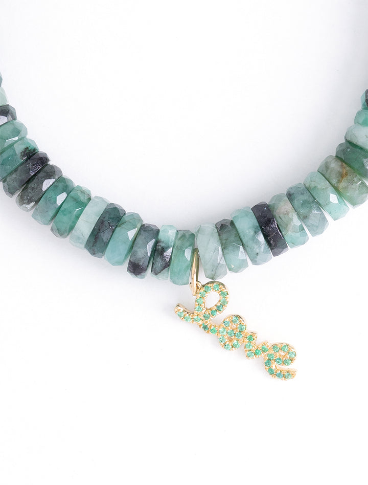 gold and emerald love script beaded bracelet