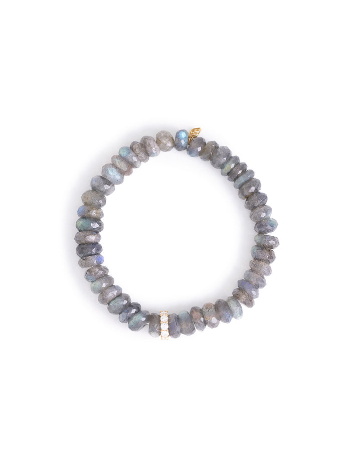 8MM diamond cocktail rondelle on labradorite beaded bracelet