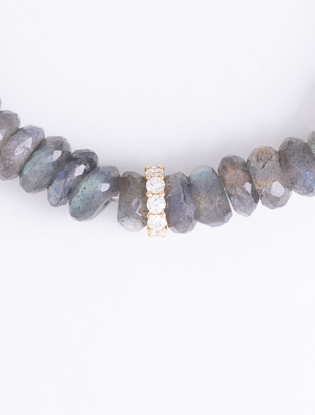 8MM diamond cocktail rondelle on labradorite beaded bracelet