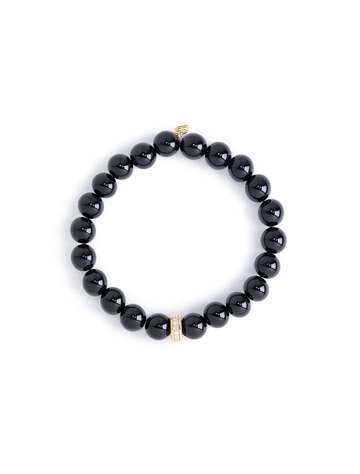4MM gold and diamond scallop rondelle on onyx
