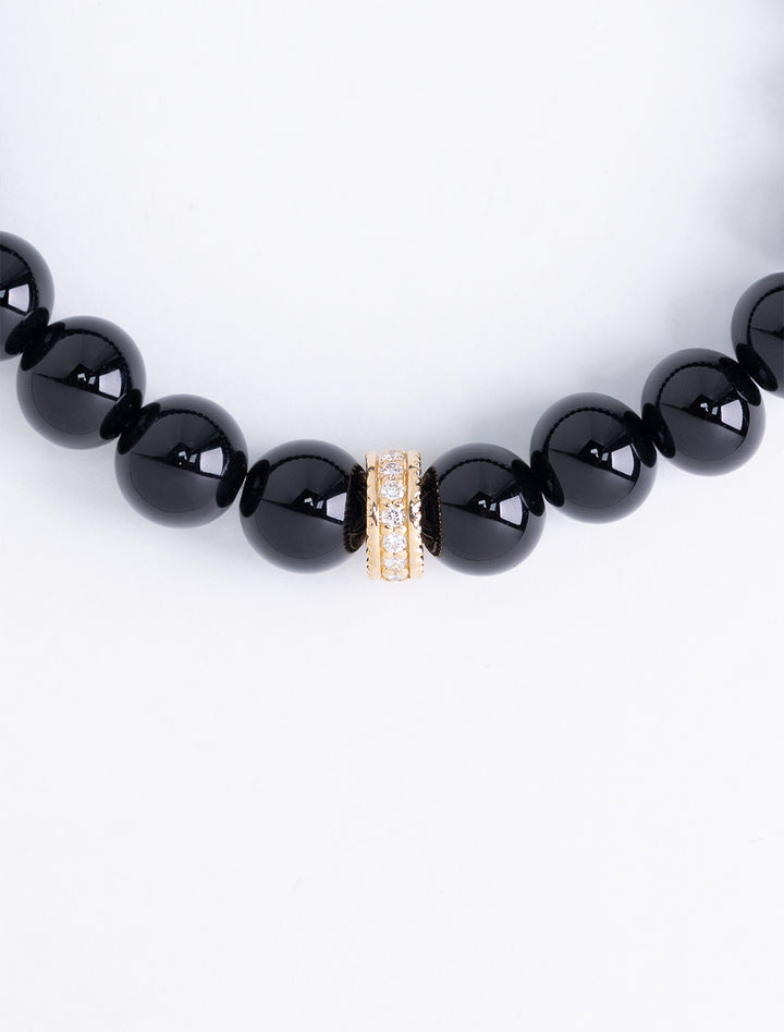 4MM gold and diamond scallop rondelle on onyx