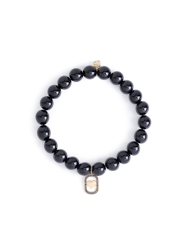 heart open icon charm on 8mm onyx beaded bracelet