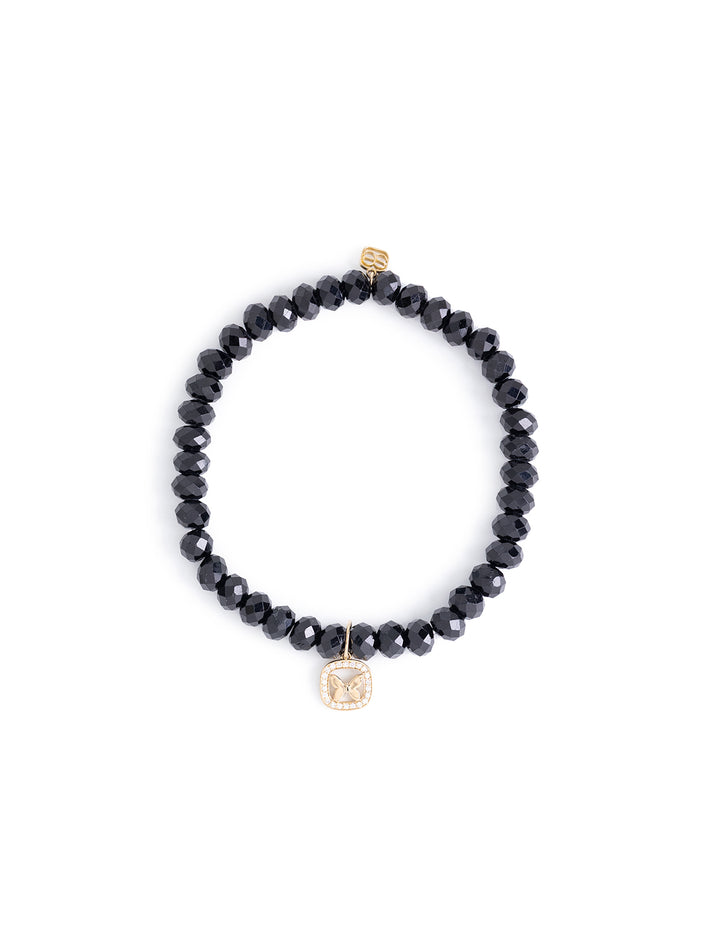 diamond and gold butterfly open icon charm beaded bracelet