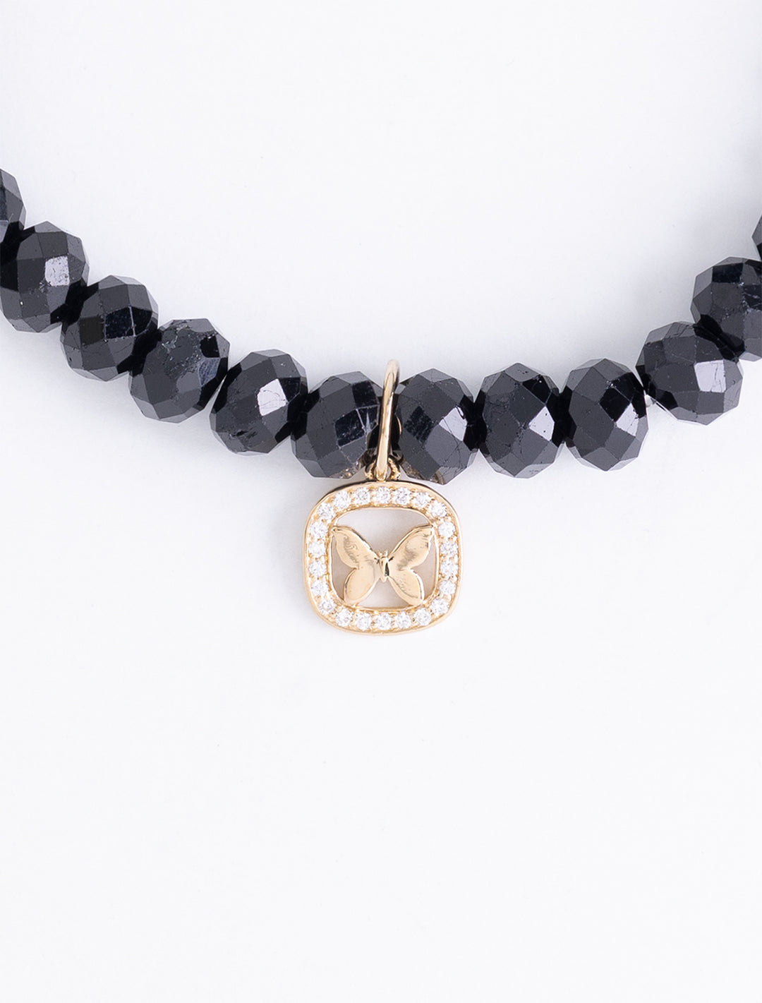 diamond and gold butterfly open icon charm beaded bracelet