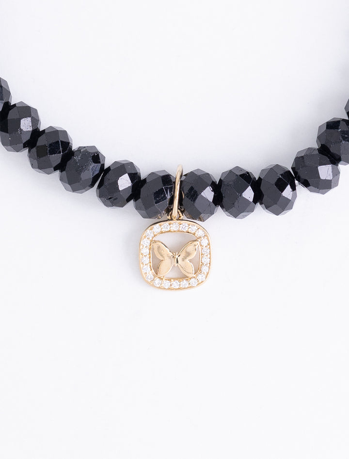 diamond and gold butterfly open icon charm beaded bracelet