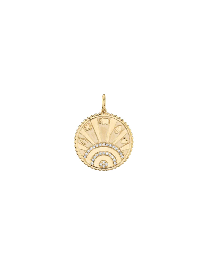 diamond and gold luck coin with rays charm