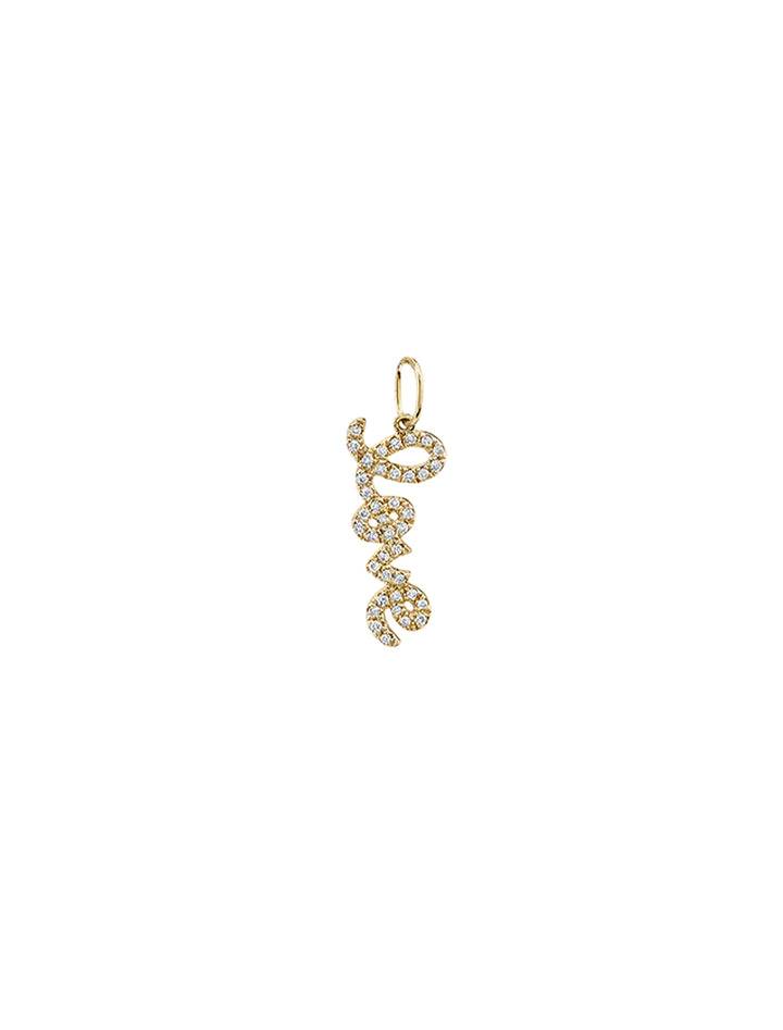 diamond and gold love script charm