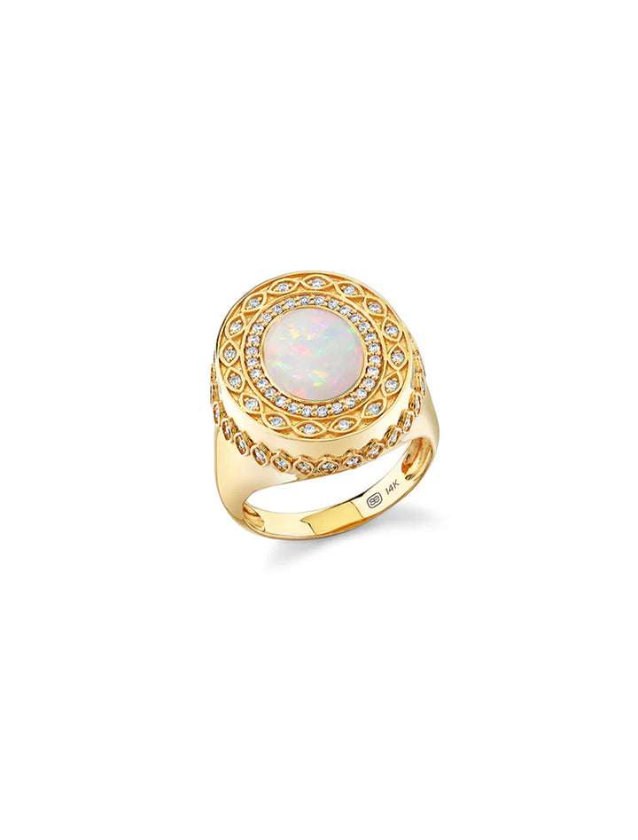 gold and diamond marquise eye cabochon signet ring