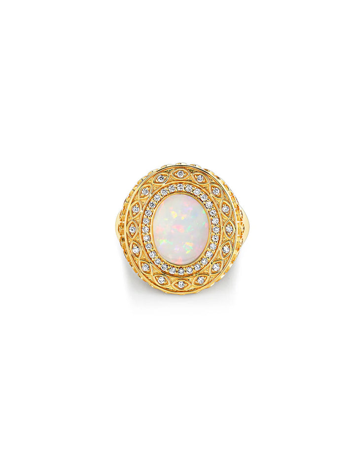 gold and diamond marquise eye cabochon signet ring