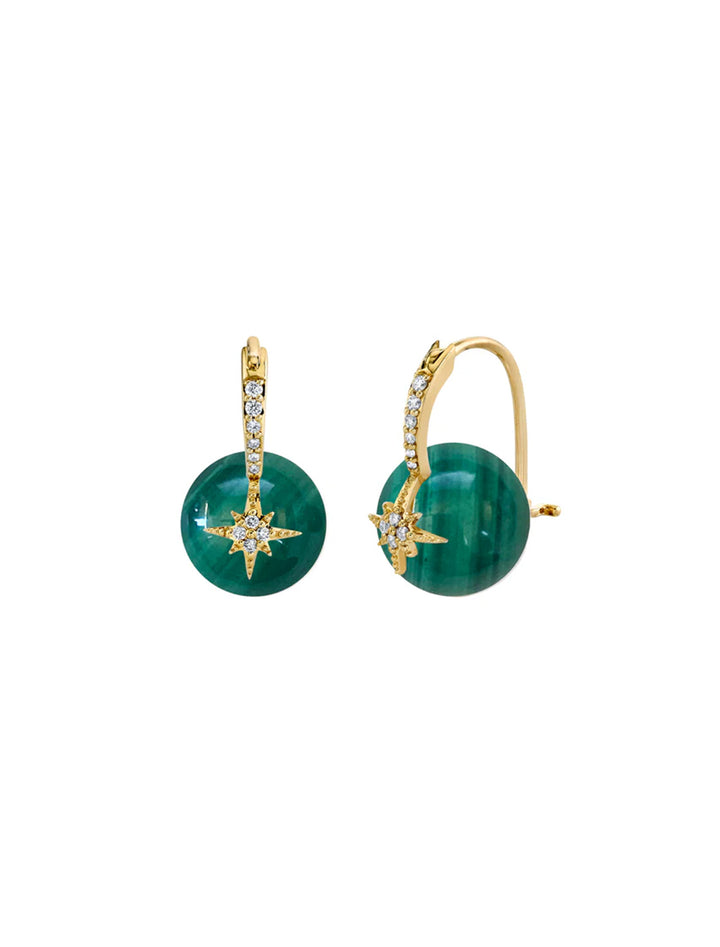 gold and diamond starburst malachite earrings